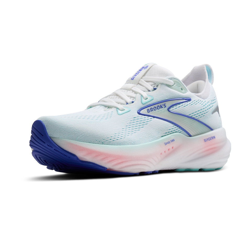 Brooks Women's Glycerin 22 B Width White/Limpet Shell/Amparo Blue