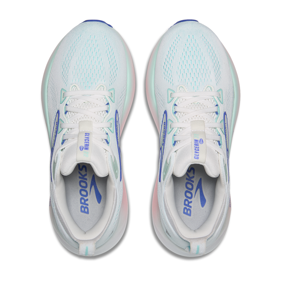 Brooks Women's Glycerin 22 B Width White/Limpet Shell/Amparo Blue