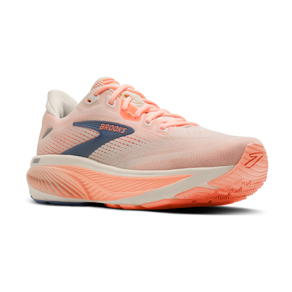Brooks Women's Ghost 18 B Width Star White/Cyber Peach/Grey