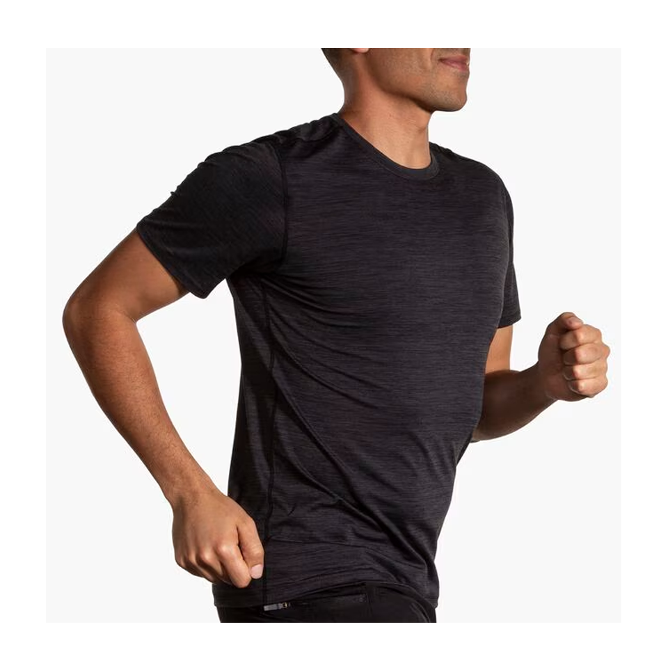 Brooks Men's Luxe Short Sleeve Heather Deep Black