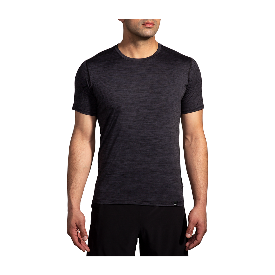 Brooks Men's Luxe Short Sleeve Heather Deep Black
