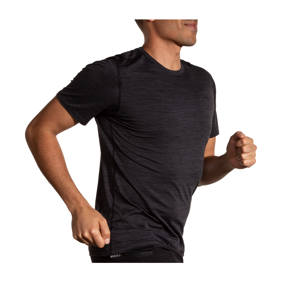 Brooks Men's Luxe Short Sleeve Heather Deep Black