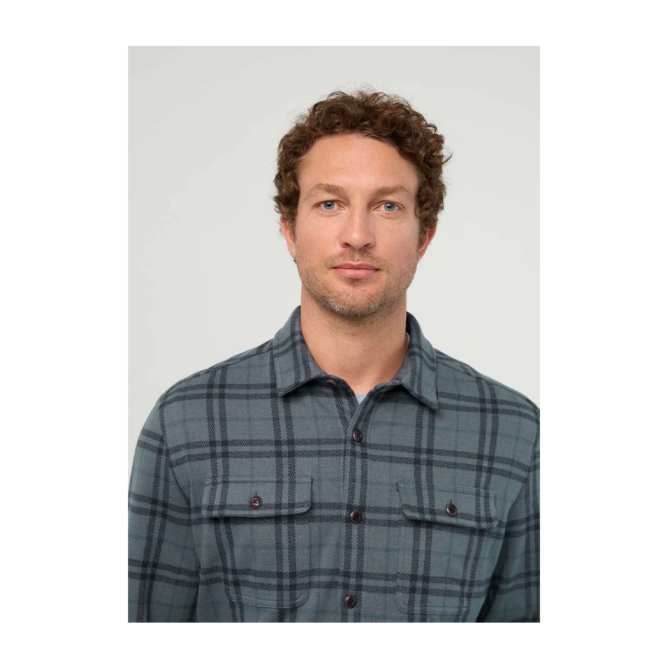 DUER Men's Performance Flannel Overshirt Marine Plaid