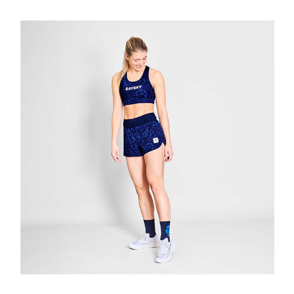 SAYSKY Women's Flower Combat Sports Bra Blue