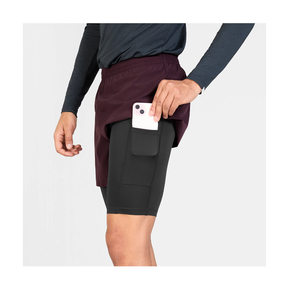 SAYSKY Men's 2 in 1 Pace Shorts 5" Burgundy
