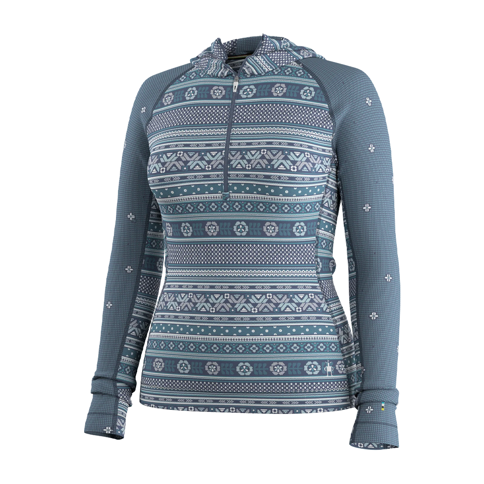 Smartwool Women's Classic Thermal Merino Base Layer 1/2 Zip Hoodie Nightfall Fair Isle Fun