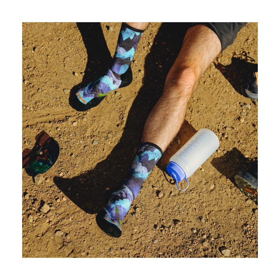 Smartwool Trail Run Summit Sector Print Crew Socks Targeted Cushion Nightfall Blue
