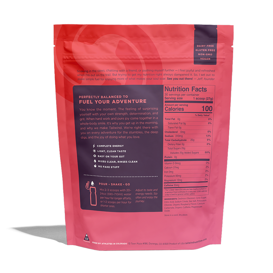 Tailwind Nutrition Endurance Fuel 30 Servings Raspberry - Caffeinated