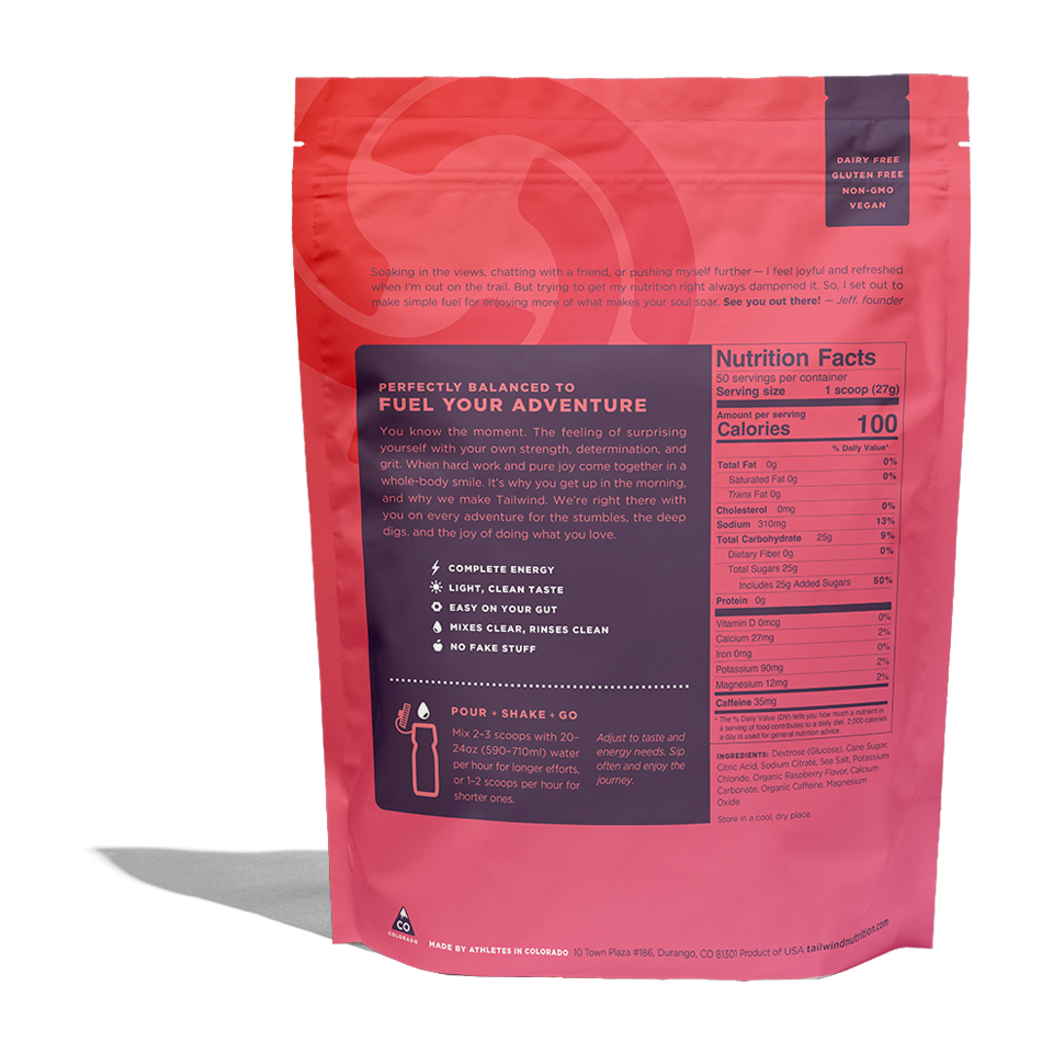 Tailwind Nutrition Endurance Fuel 50 Servings Raspberry - Caffeinated