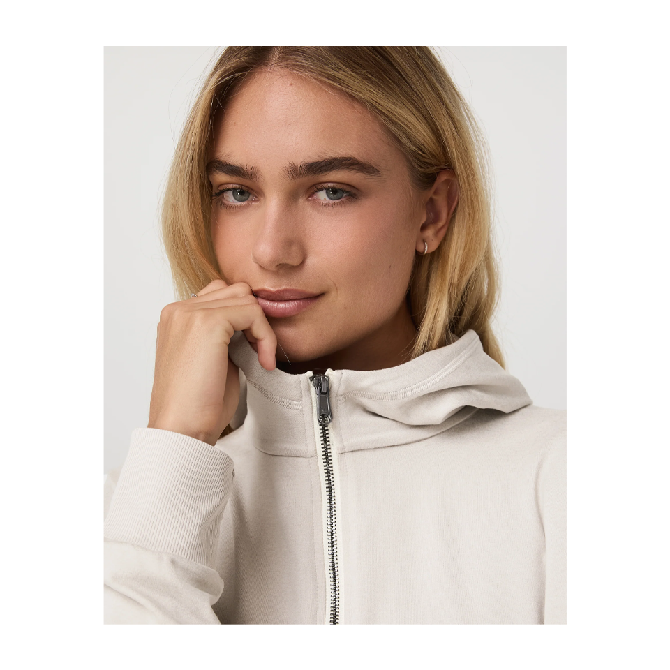 Vuori Women's Halo Modern Full Zip Hoodie Ecru Heather