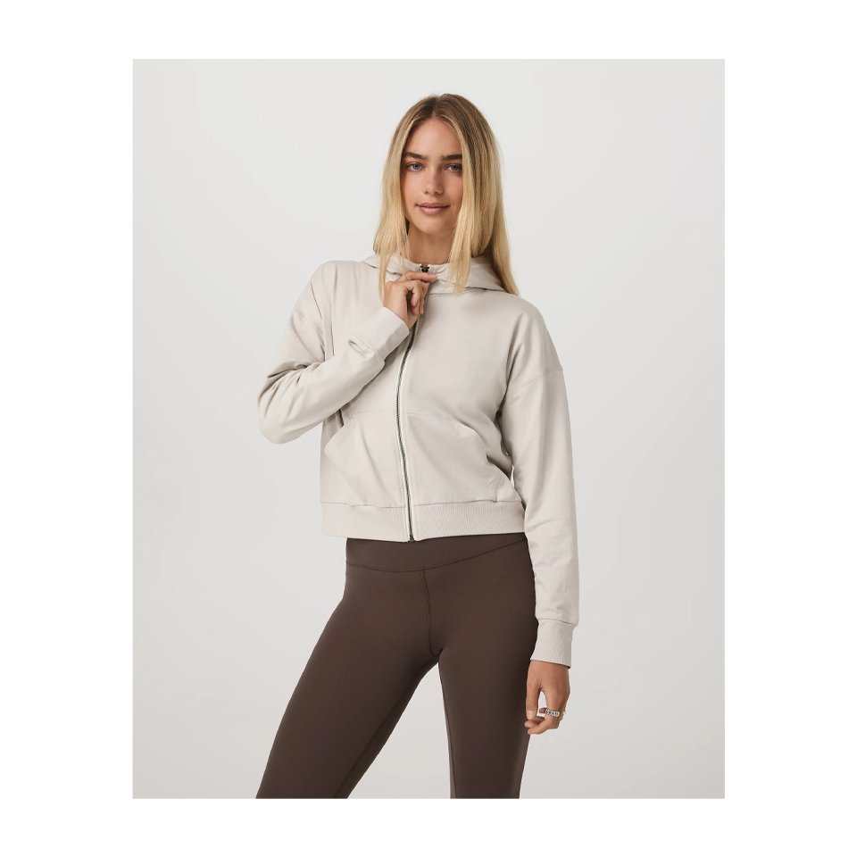 Vuori Women's Halo Modern Full Zip Hoodie Ecru Heather