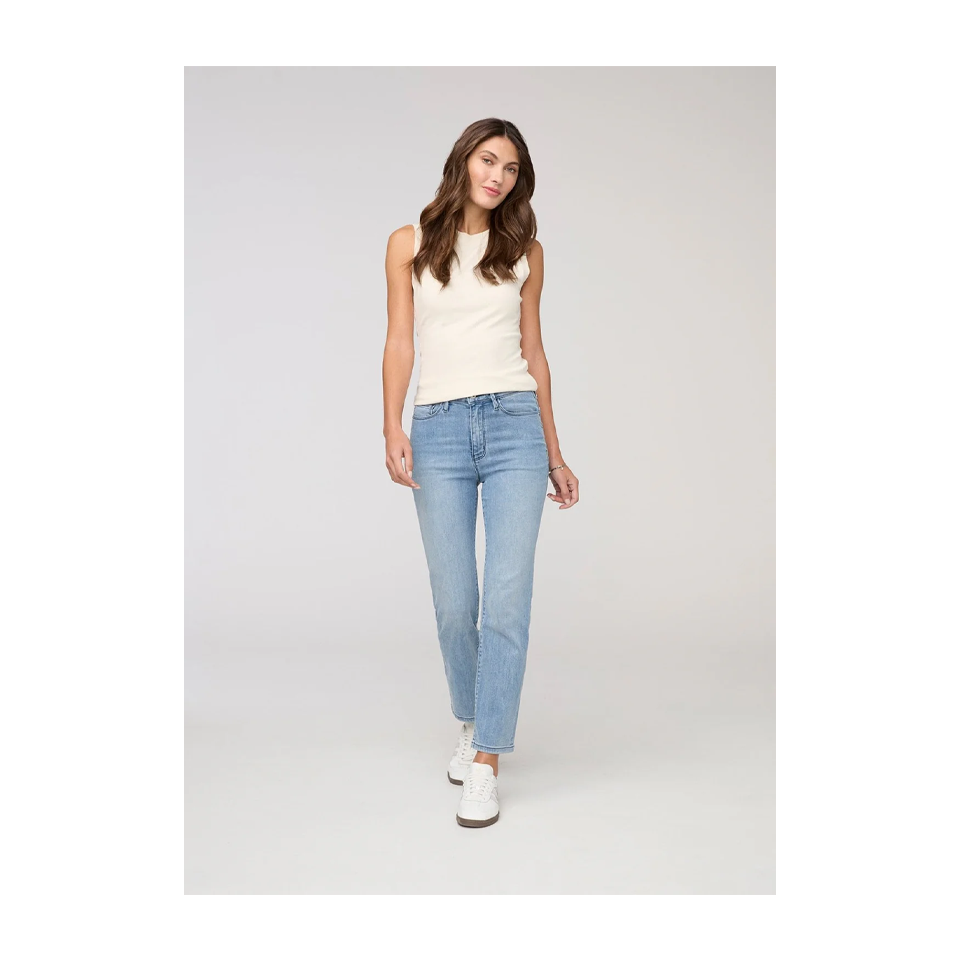 DUER Women's No Sweat Denim High Rise Slim Straight Mystic Blue