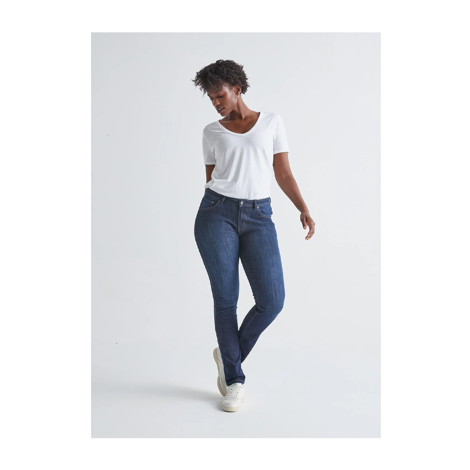 DUER Women's Performance Denim Mid Rise Slim Straight Dark Stone