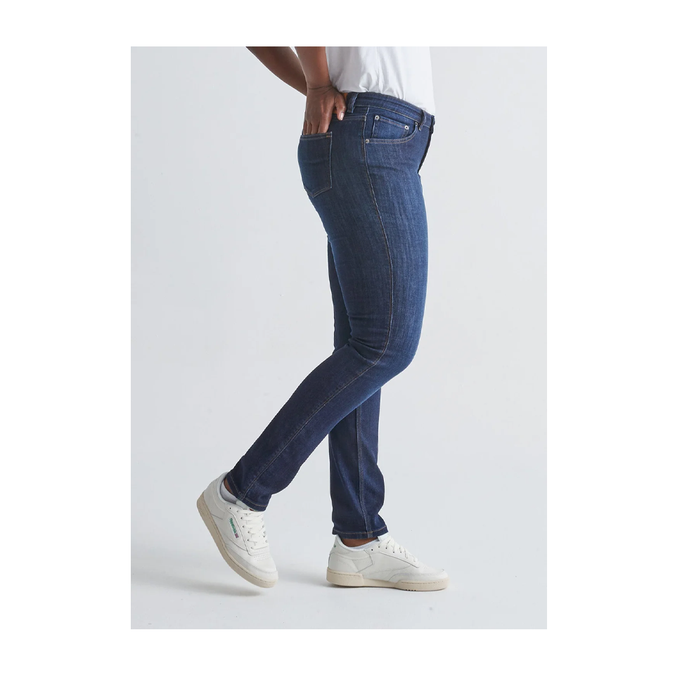 DUER Women's Performance Denim Mid Rise Slim Straight Dark Stone