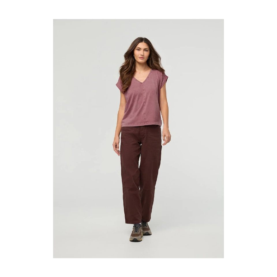 DUER Women's PurePima Dolman V-Neck Washed Dusty Rose