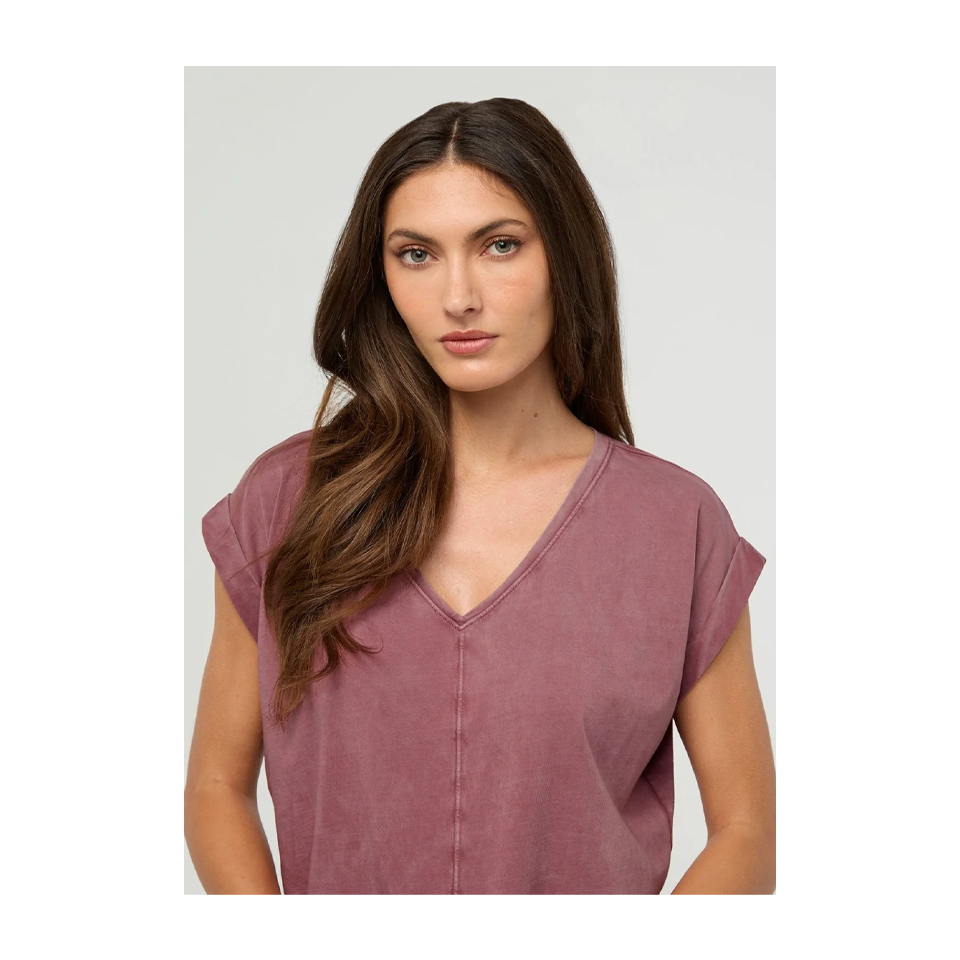 DUER Women's PurePima Dolman V-Neck Washed Dusty Rose