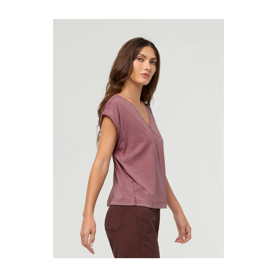 DUER Women's PurePima Dolman V-Neck Washed Dusty Rose