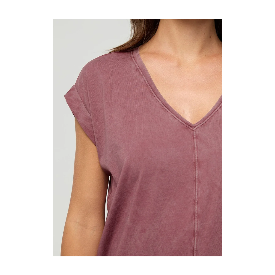DUER Women's PurePima Dolman V-Neck Washed Dusty Rose