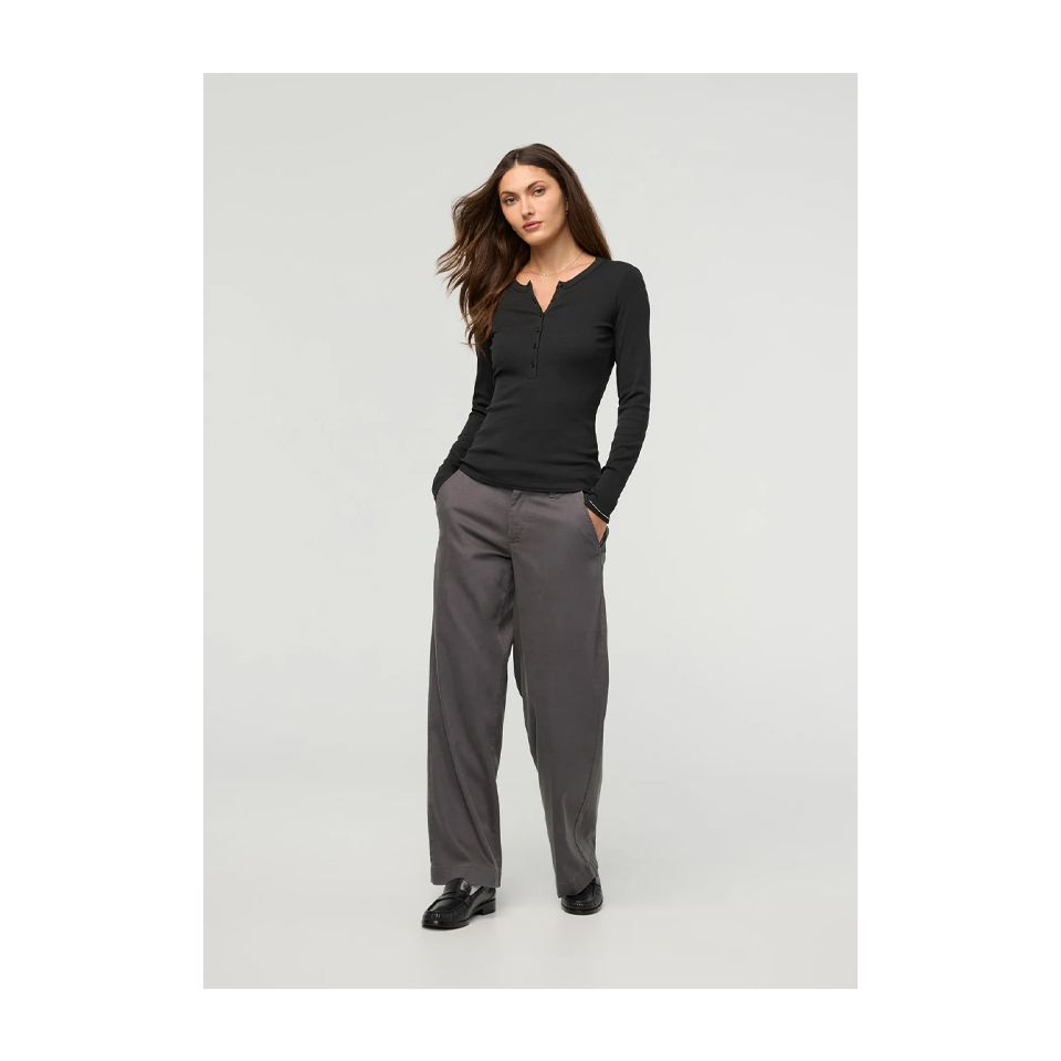 DUER Women's Ribbed Pima Long Sleeve Henley Black