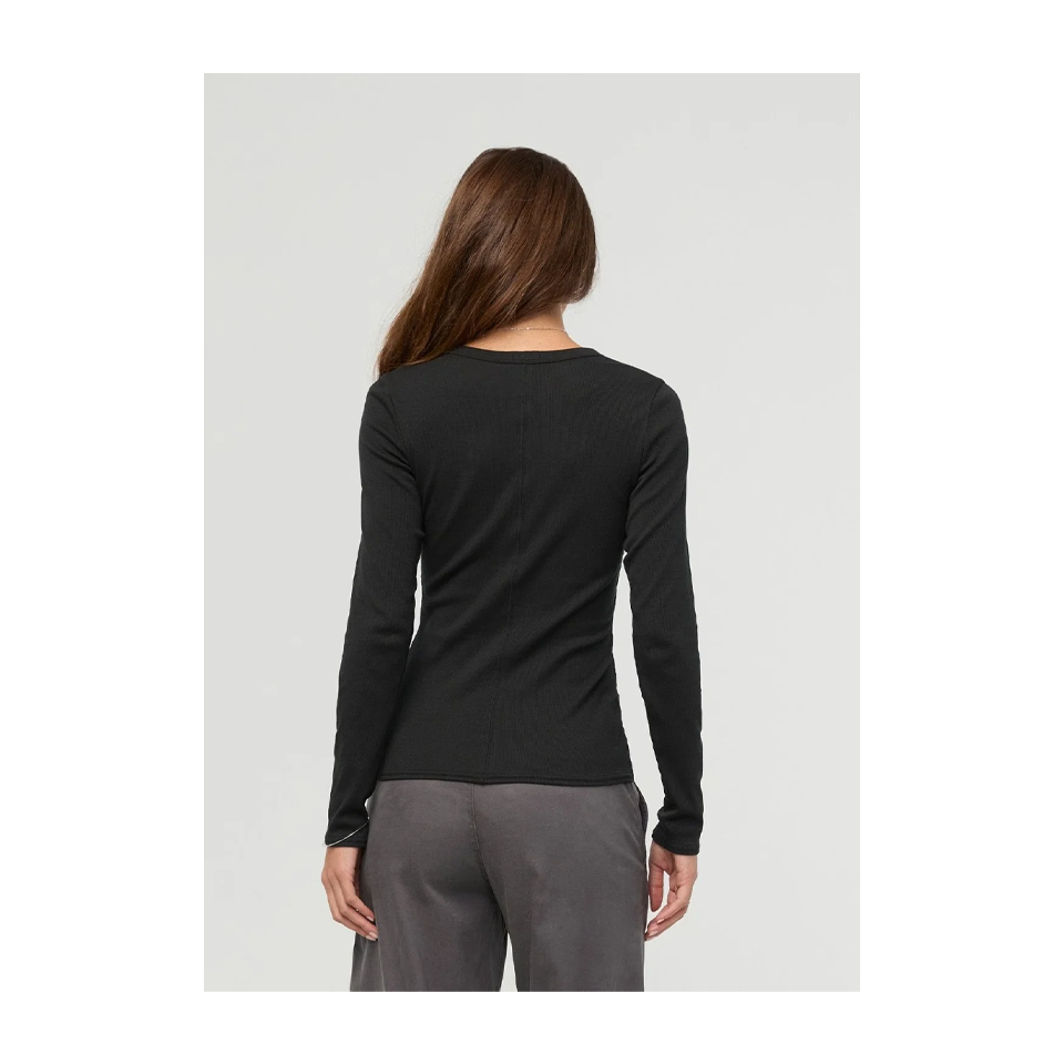 DUER Women's Ribbed Pima Long Sleeve Henley Black