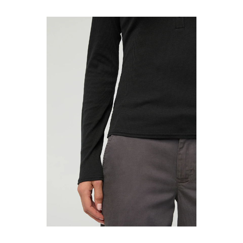 DUER Women's Ribbed Pima Long Sleeve Henley Black