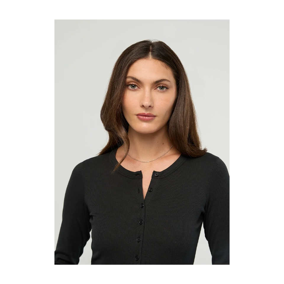 DUER Women's Ribbed Pima Long Sleeve Henley Black