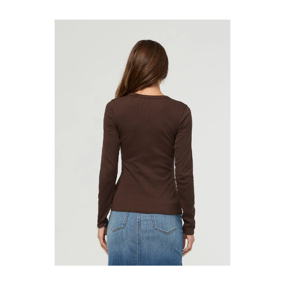 DUER Women's Ribbed Pima Long Sleeve Henley Espresso