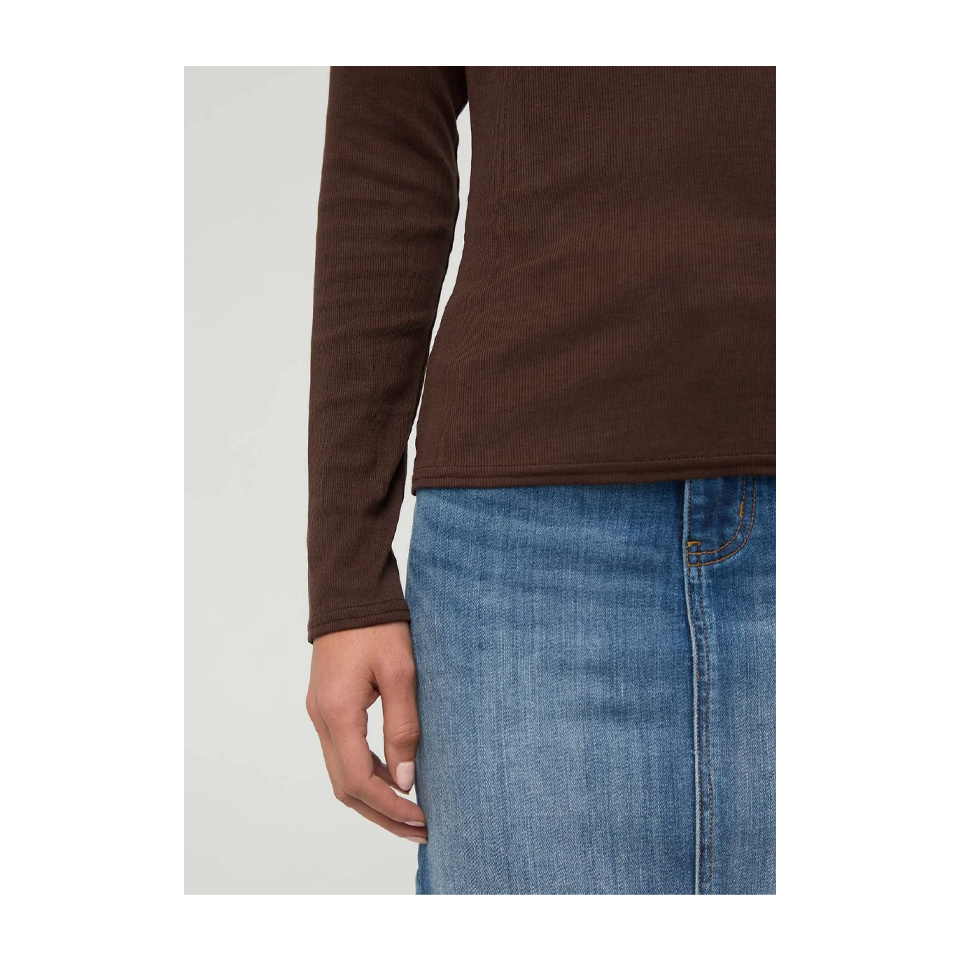 DUER Women's Ribbed Pima Long Sleeve Henley Espresso