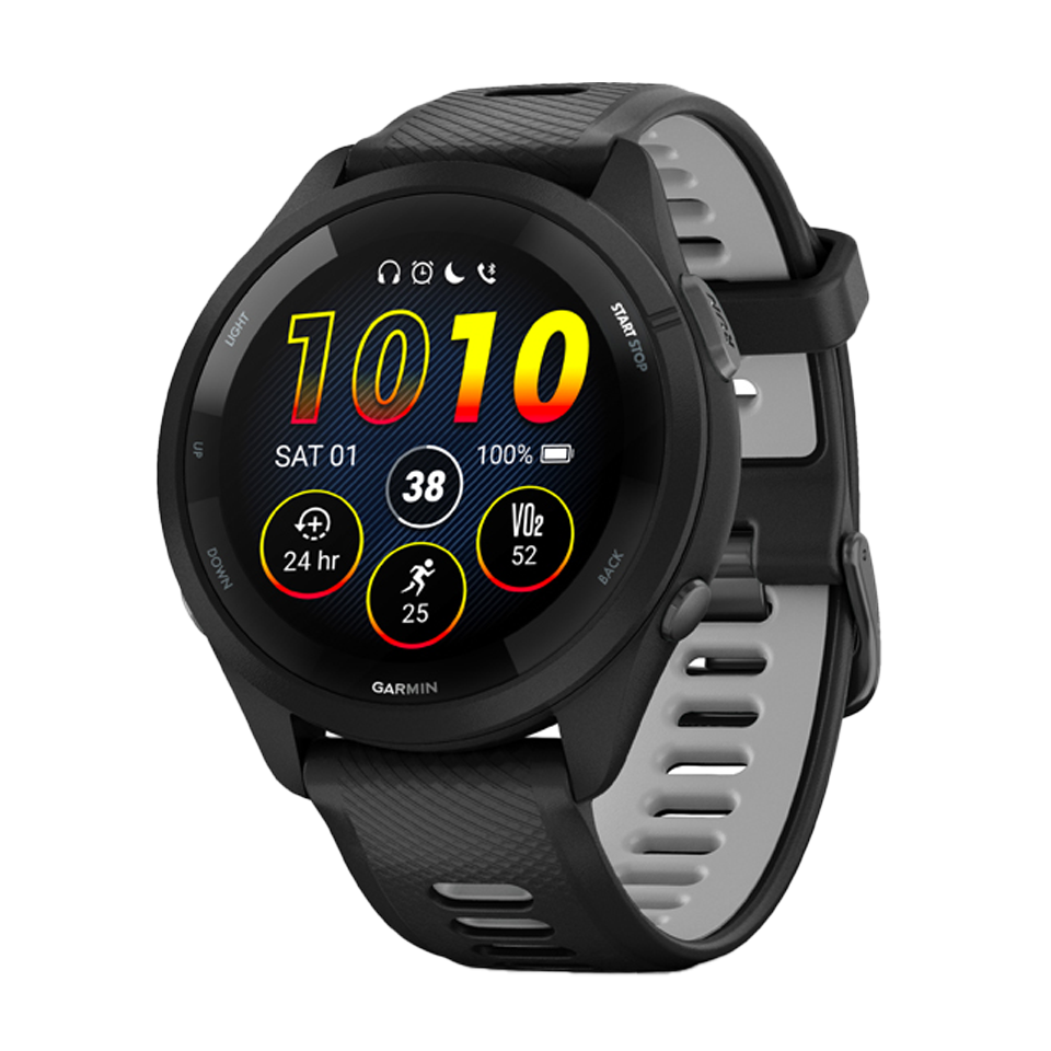 Garmin Forerunner 265 Black Bezel and Case with Black/Powder Gray Silicone Band
