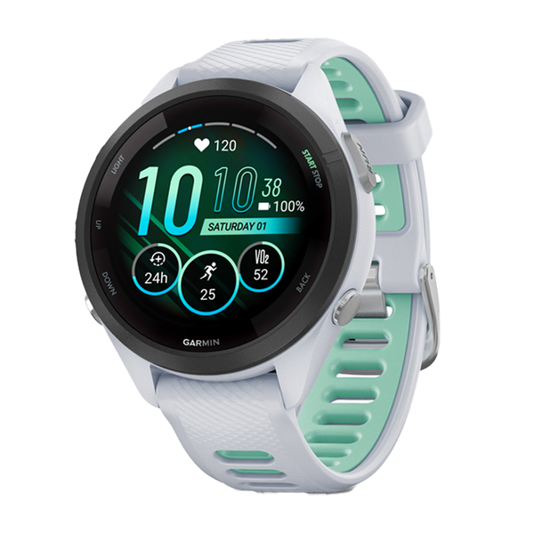 Garmin Forerunner 265S Black Bezel with Whitestone Case and Whitestone/Neo Tropic Silicone Band