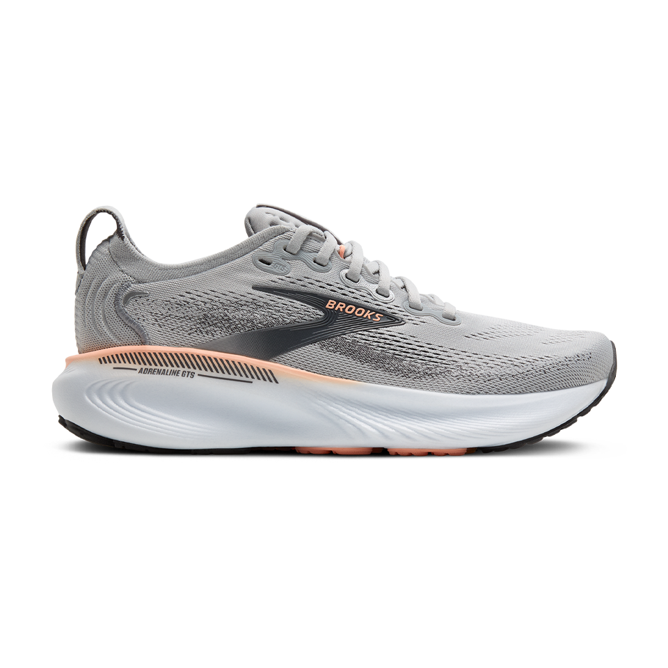 Brooks Women's Adrenaline GTS 25 B Width Grey/Blackened Pearl/Coral Main image