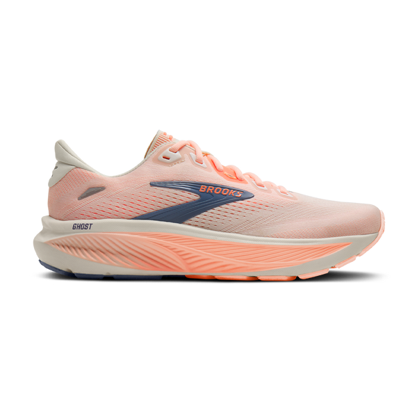 Brooks Women's Ghost 18 B Width Star White/Cyber Peach/Grey