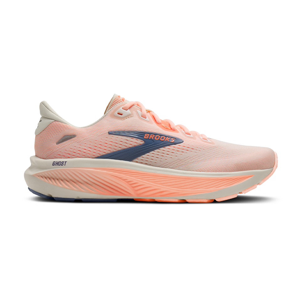 Brooks Women's Ghost 18 D Width Star White/Cyber Peach/Grey Main image