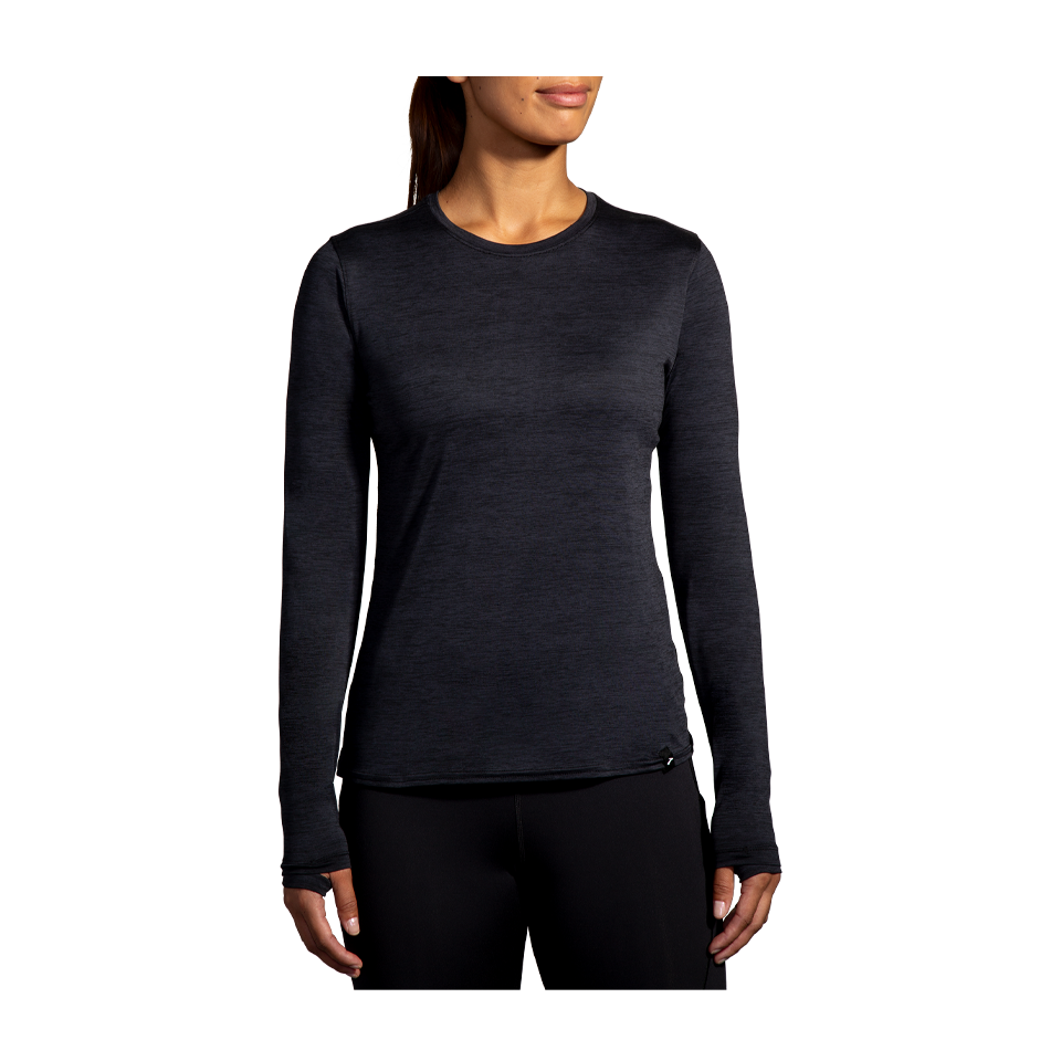 Brooks Women's Luxe Long Sleeve Heather Deep Black Secondary image