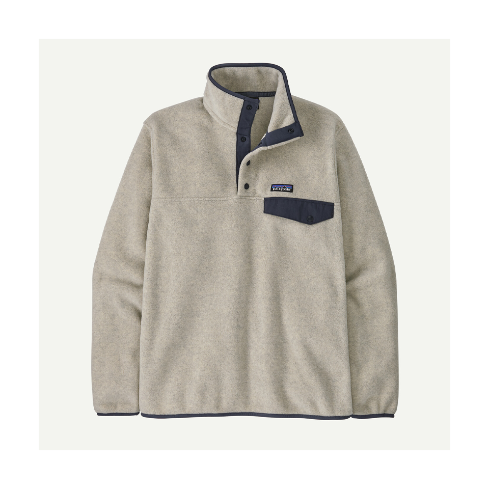 Patagonia Men's Lightweight Synchilla Snap-T Fleece Pullover Oatmeal Heather w/New Navy