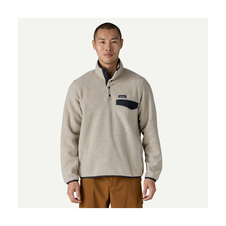 Patagonia Men's Lightweight Synchilla Snap-T Fleece Pullover Oatmeal Heather w/New Navy