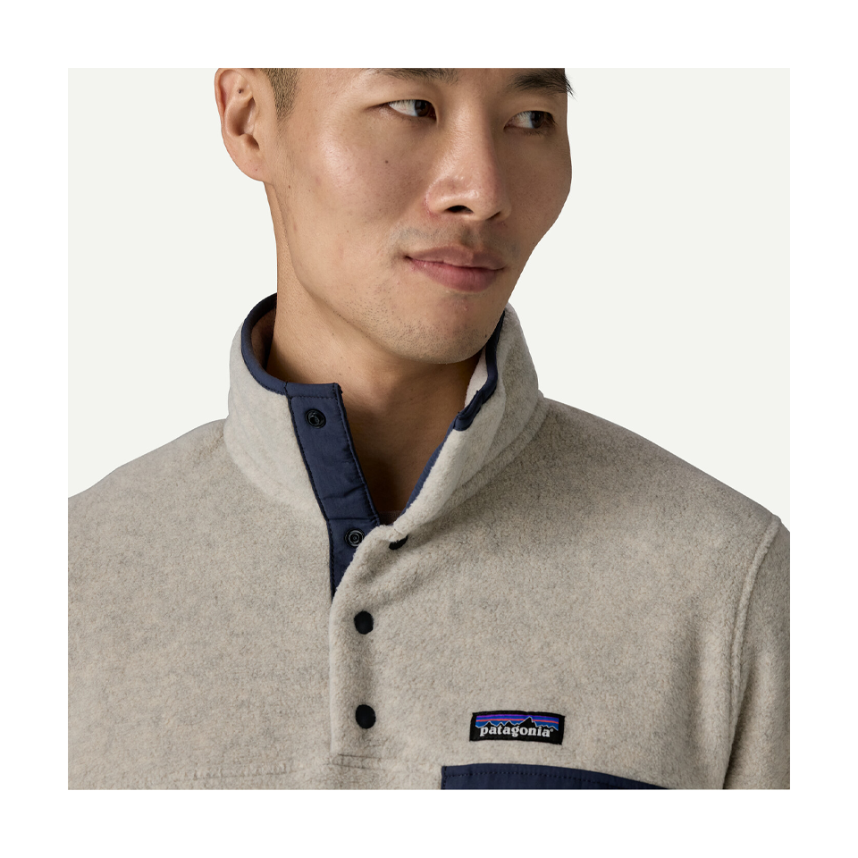 Patagonia Men's Lightweight Synchilla Snap-T Fleece Pullover Oatmeal Heather w/New Navy
