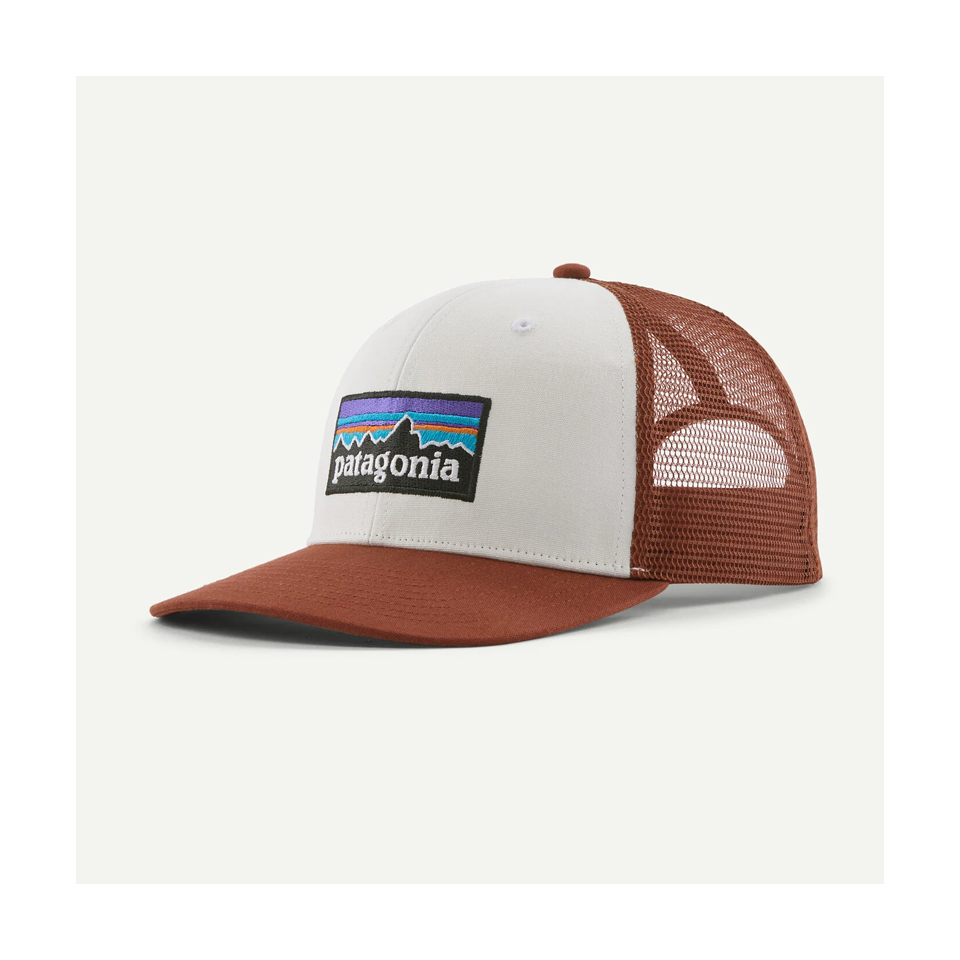 Patagonia P-6 Logo Trucker Hat White w/Rusty Red