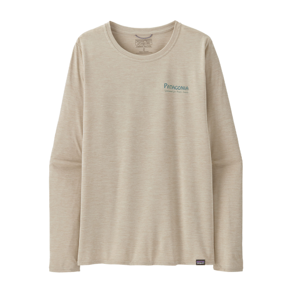 Patagonia Women's Long-Sleeved Capilene Cool Daily Graphic Shirt - Waters Water People Banner: Pumice X-Dye