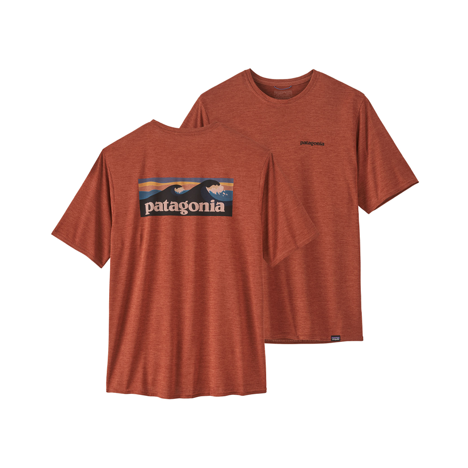 Patagonia Men's Capilene Cool Daily Graphic Shirt - Waters Boardshort Logo: Burl Red X-Dye