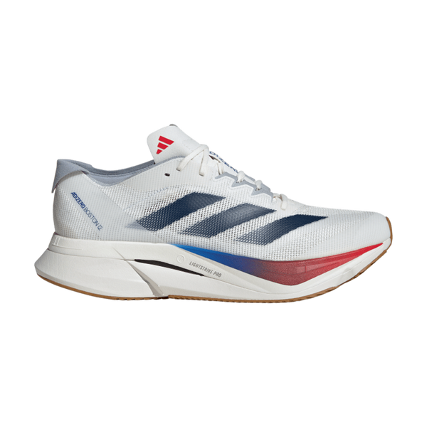 adidas Men's Adizero Boston 12 Core White/Dark Blue/Pure Ruby