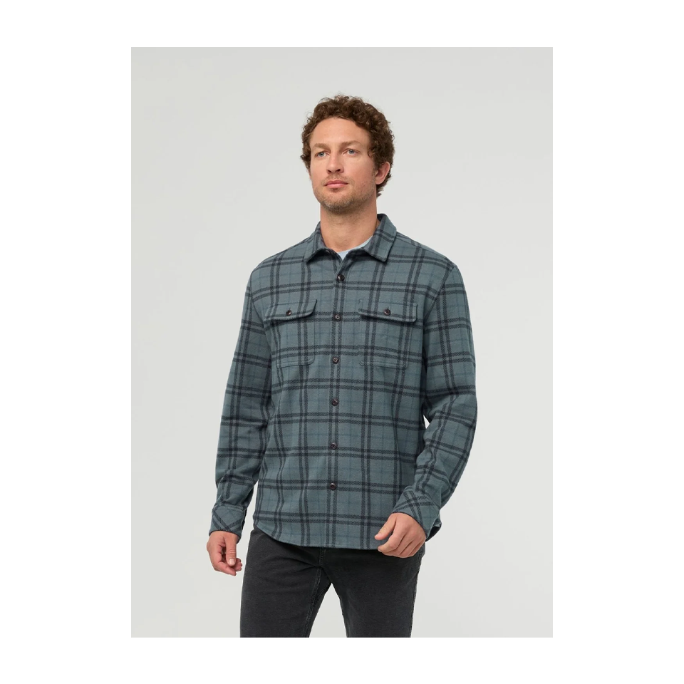 DUER Men's Performance Flannel Overshirt Marine Plaid