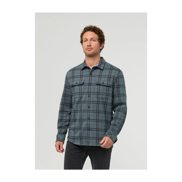 DUER Men's Performance Flannel Overshirt Marine Plaid