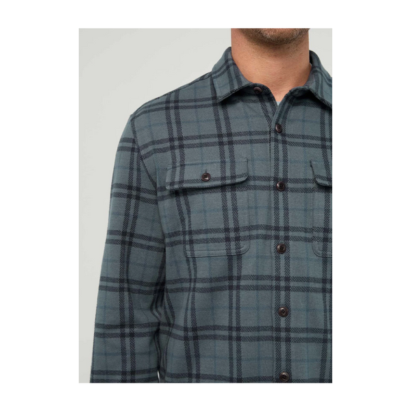 DUER Men's Performance Flannel Overshirt Marine Plaid