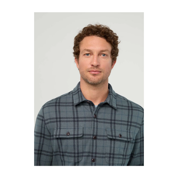 DUER Men's Performance Flannel Overshirt Marine Plaid