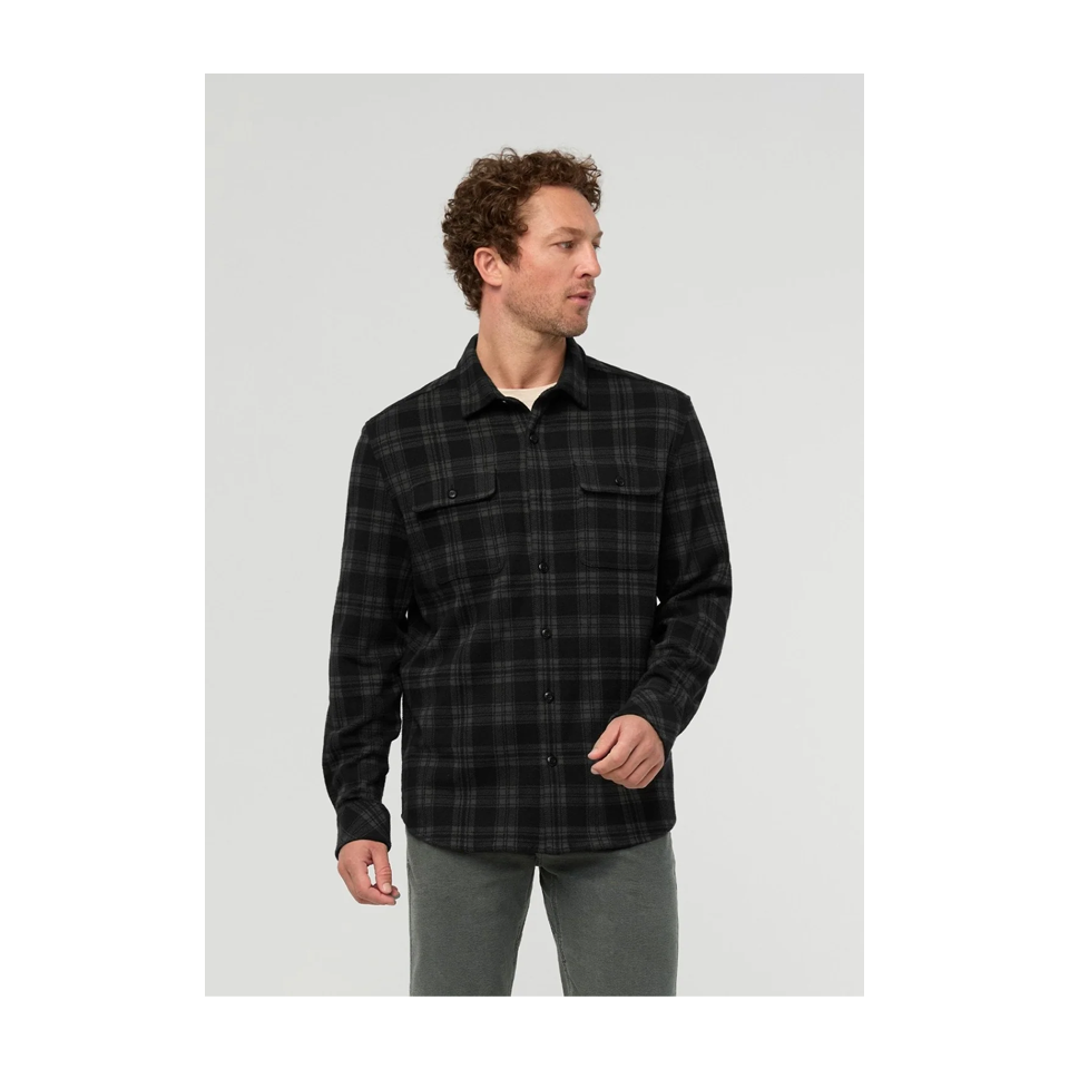 DUER Men's Performance Flannel Overshirt Black Plaid