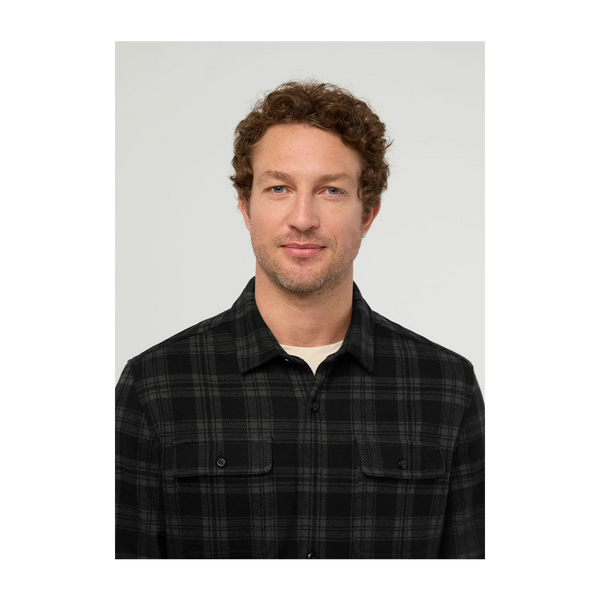 DUER Men's Performance Flannel Overshirt Black Plaid