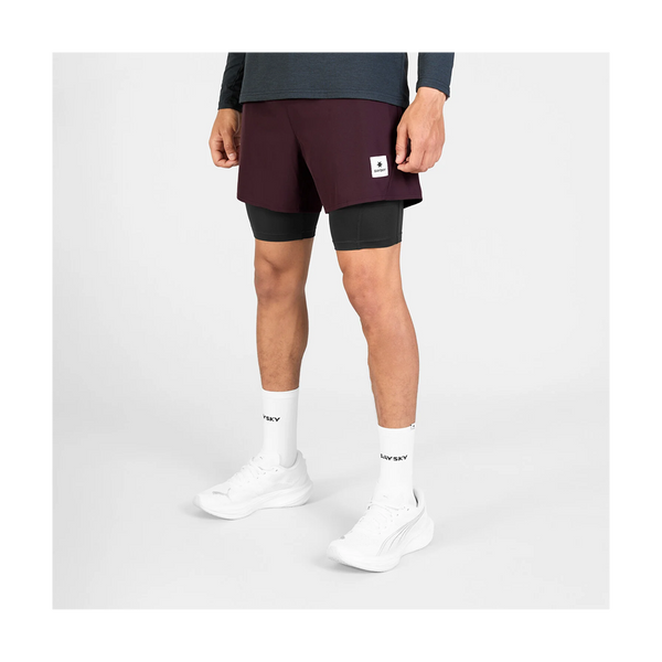 SAYSKY Men's 2 in 1 Pace Shorts 5" Burgundy
