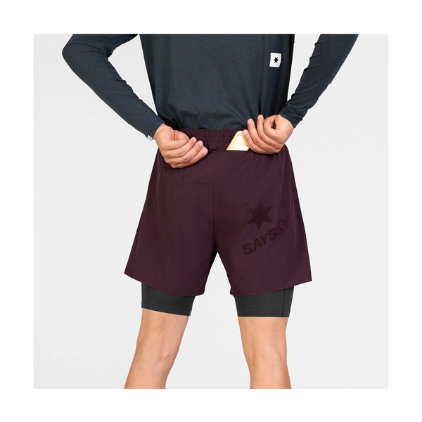 SAYSKY Men's 2 in 1 Pace Shorts 5" Burgundy