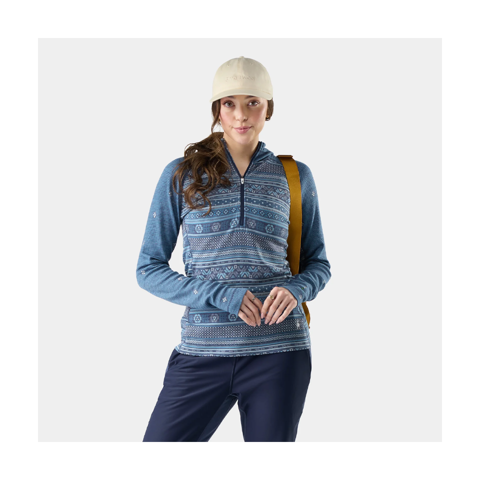 Smartwool Women's Classic Thermal Merino Base Layer 1/2 Zip Hoodie Nightfall Fair Isle Fun Main image